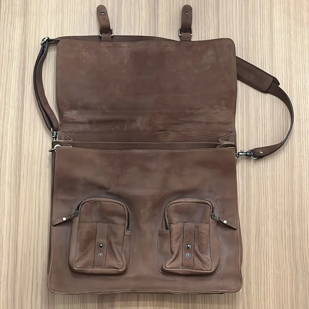 Kanzek, Men’s Tan Leather multi pockets messenger bag